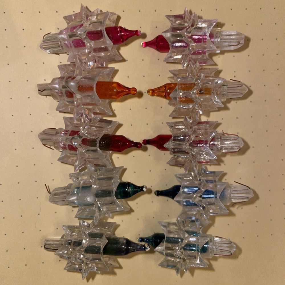 x10 Vintage Atomic Starburst Star Christmas Light Reflector Clear Covers w Bulbs